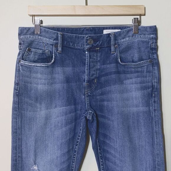 All Saints Reed Straight Leg Jeans Mens Size 32 Distressed Button Fly - Picture 2 of 13